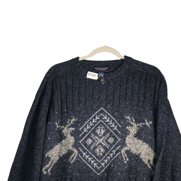 Roundtree Yorke Sweater Mens XL Blue Fair Isle Wool Blend Cozy Winter Wardrobe - Picture 2 of 12